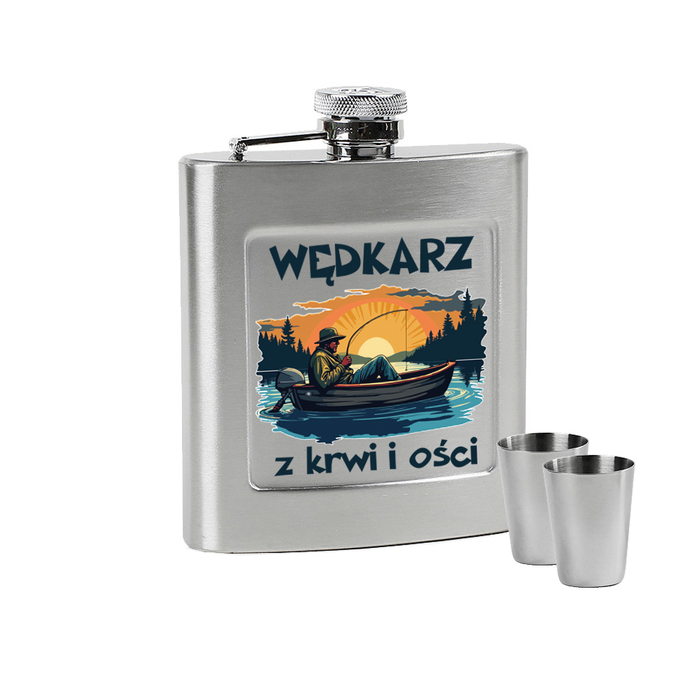 Q201079 Zestaw Dan Barmore na prezent piersiówka 240ml z kieliszkami motyw DLA WĘDKARZA