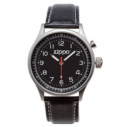 Zegarek ZIPPO czarna tarcza, czarny skórzany pasek