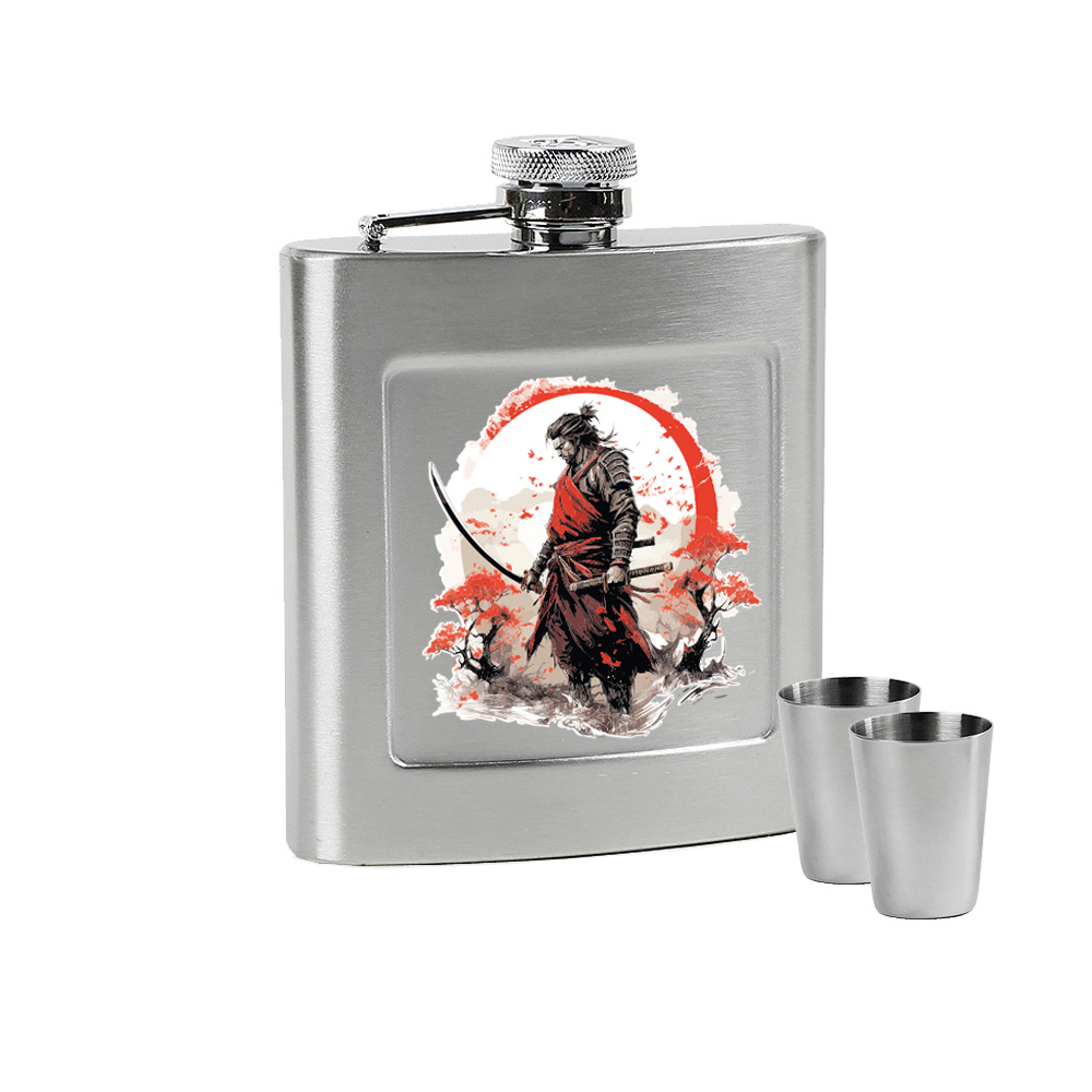 Q201097 Zestaw Dan Barmore na prezent piersiówka 240ml z kieliszkami motyw SAMURAJ