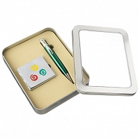 Zestaw LOTUS3 lusterko i długopis zielony, w puszce z okienkiem
